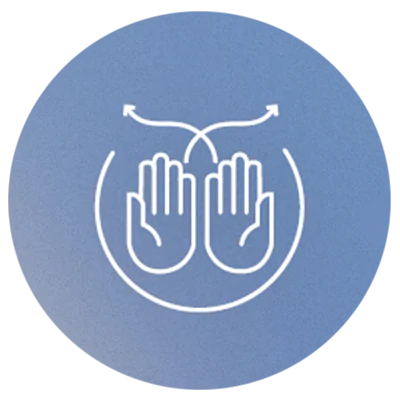 A digital illustration of two hands facing upward on a periwinkle background