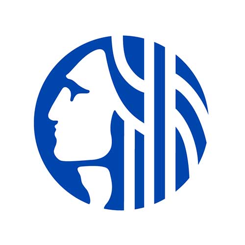 blue and white logo, graphic face