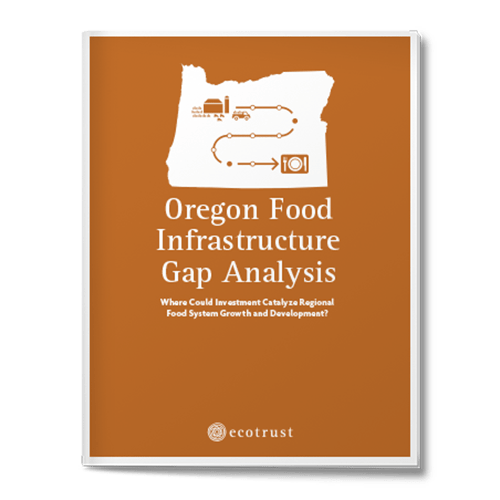 burnt orange cover with white illustration of state of Oregon with an arrow going from a farm to a plate of food
