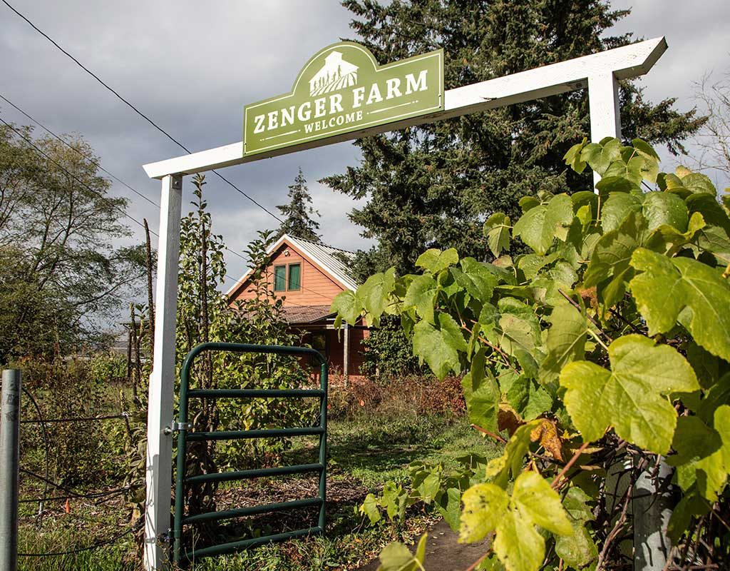 Gate entrance and farmhouse