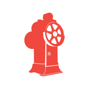 graphic of a large machine, red