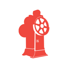 graphic of a large machine, red