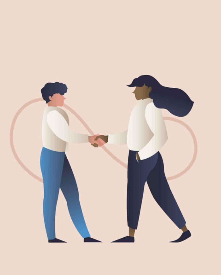A digital illustration of two people shaking hands